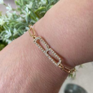 Initial B Pave Crystal Linked Chain Bracelet